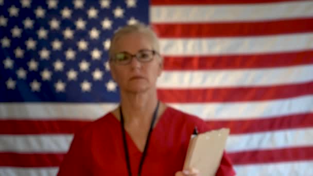 Medium Tight Portrait Healthcare Nurse Clipboard Looking Concerned Sad Walking — Stock Video