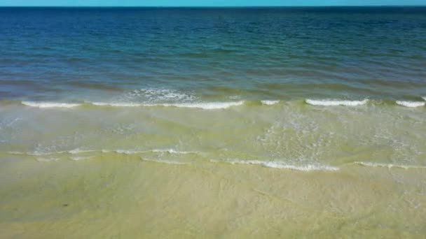 Camera Tilts Horizon Showing Sea Twenty Twenty Written Sand Beach — Stok video