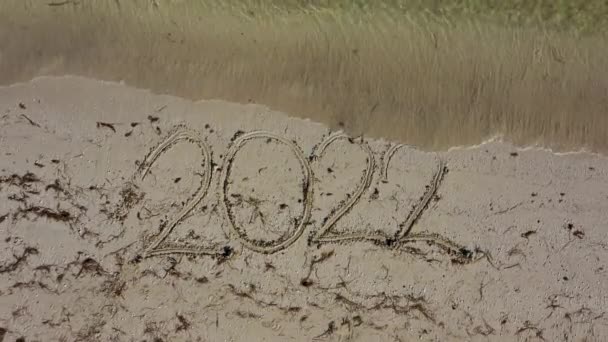 Twenty Twenty Two Written Sand Fills Frame Gets Smaller Camera — Wideo stockowe