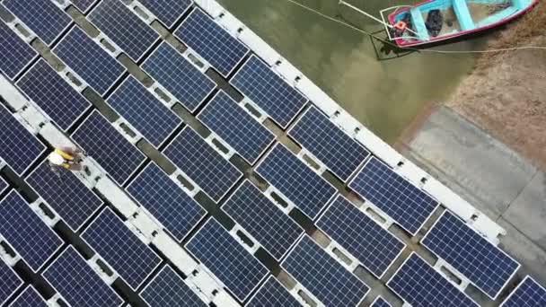 Solar Panels Installation Project Floating Solar Farm Asia Aerial View — Stockvideo