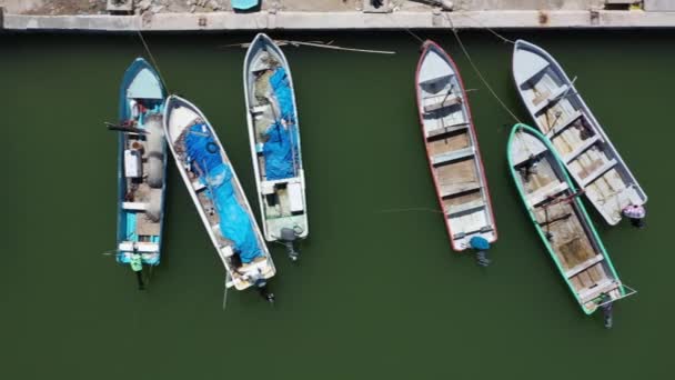 Aerial View Looking Straight Camera Sliding Right Showing Small Wooden — Vídeo de Stock