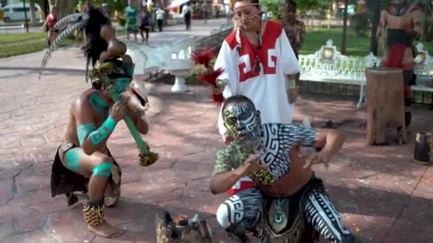Танцоры Майя Выступают Живых Барабанах Парке Вальядолиде Мексика — стоковое видео