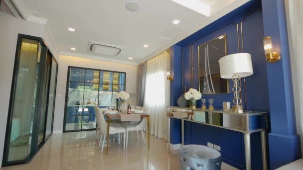 Fully Furnished Blue Color Tone Decoration Idea Open Plan Home — Video Stock