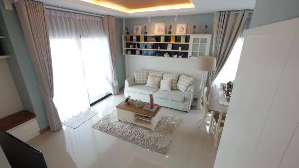 Bright Cozy Living Area Decoration Open Plan Home — стоковое видео
