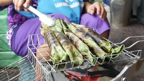 Thai Tradition Charcoal Grilled Curry Fish Cake One Famous Thai — Wideo stockowe
