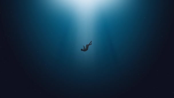 Animation Young Man Drowns Deep Ocean Sinks Slowly Sinking Abyss — Stockvideo