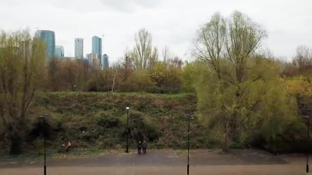 Drone Crashes Light Pole Tree Branches While Landing Ground Two — 图库视频影像