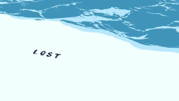 Flat Design Animation Sea Looped Surf Word Lost Written Ground — Stockvideo