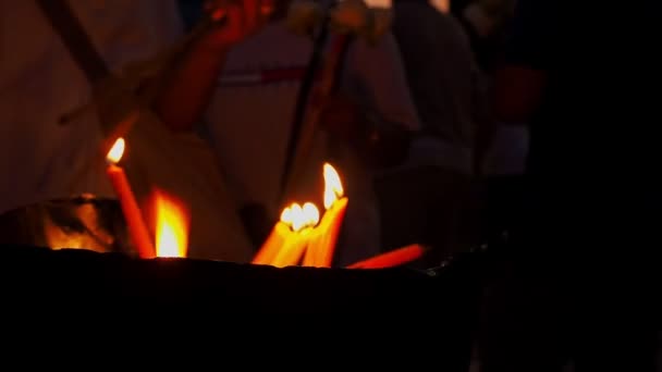 Persons Lighting Candles Religious Beliefs Buddhism Tradition Close Shot — Stock Video