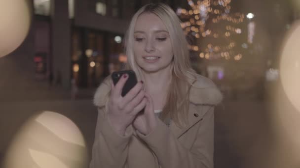 Young Woman Searches Perfect Christmas Gift Excited She Finds Slow — Stockvideo