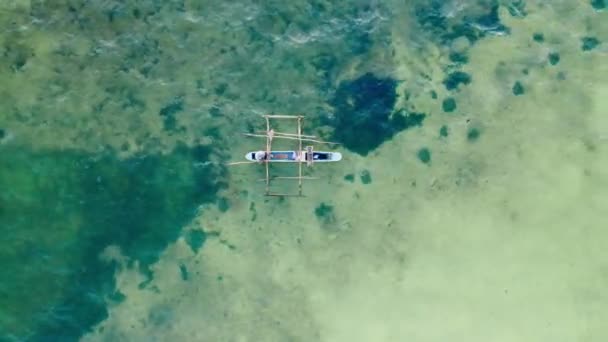 Aerial Top Drone Shot Phishing Boat Clear Water Zanzibar Tanzania — Wideo stockowe