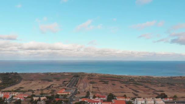 Aerial Dolly Shot Porto Santo Island Coastline Countryside Scenery — 비디오