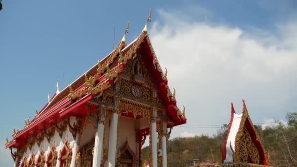 Thai Styled Church Building People Doing Buddhist Ordination Type Building — Stockvideo