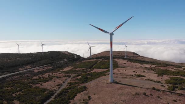 Panoramic Shot Windmill Turbines Park Clouds Madeira Island — Vídeo de stock