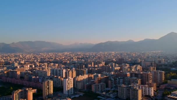 Drone Aerial View Palermo Suburbs Sunset Sicily Italy — 图库视频影像