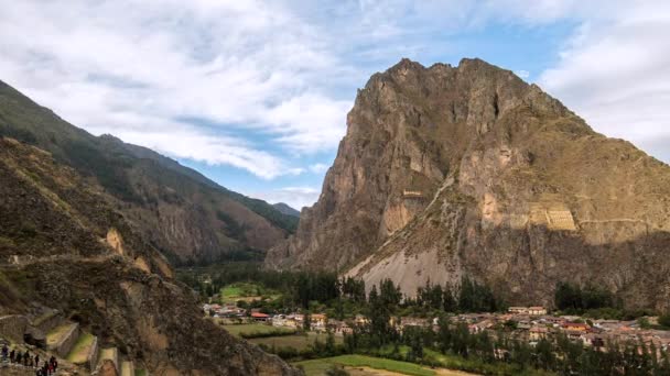 Time Lapse Ollantaytambo Inca Ruins Tourists Going Peru — Stock video