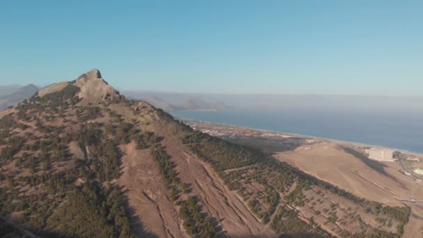 Aerial Shot Atlantic Seascape Porto Santo Volcanic Peak — Stock video