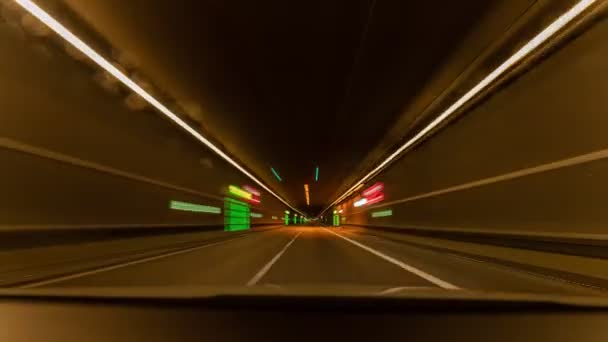 Hyperlapse Tunnel Drive Car Front View Windshield Speed Blurry Effects — Video Stock