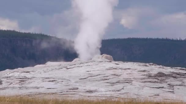 Close View Old Faithful Geyser Steaming Yellowstone National Park — Stock Video