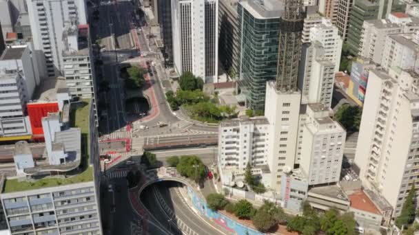 Aerial View Paulista Avenue Empty Covid Quarantine Sao Paulo Brazil — Stockvideo