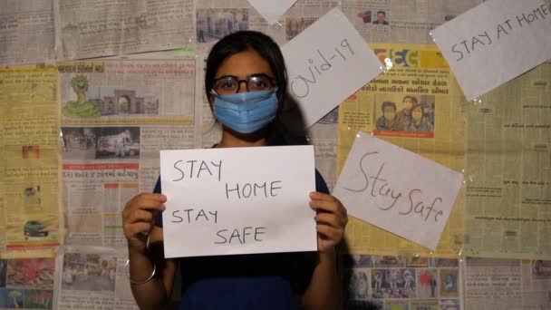 Young Girl Saying Stay Home Stay Safe — Stok video