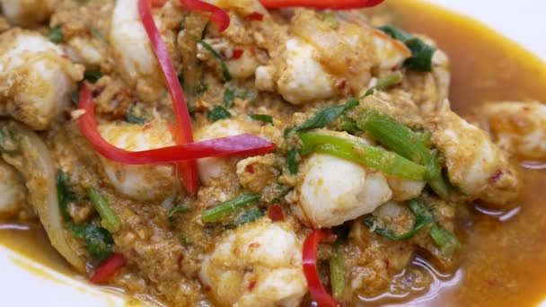 Close Footage Thai Styled Chill Curry Crab Aromatic Spicy Dish — Video Stock