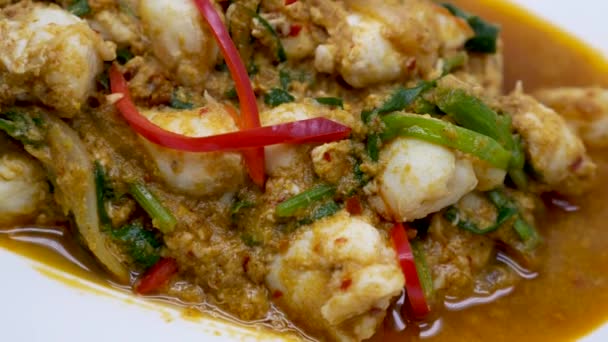 Close Footage Thai Styled Chill Curry Crab Aromatic Spicy Dish — Stok video