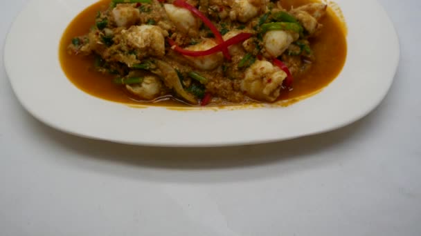 Close Footage Thai Styled Chill Curry Crab Aromatic Spicy Dish — Stok Video