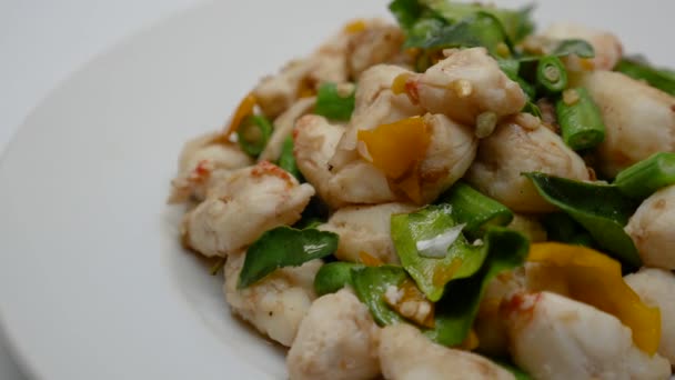 Close Footage Chilli Salt Stir Fried Crab Delicious Thai Food — Stock Video