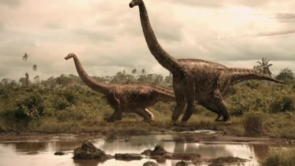 Sauropods Die Heat Blast Meteor Impact — Stok video