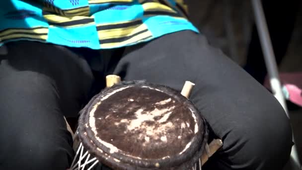 Closeup Shot Filmed Slow Motion Shows Single Drummer Playing Traditional — Video Stock