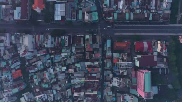 Early Morning Top Drone High View Street Rooftops Busy Densely — Vídeo de Stock