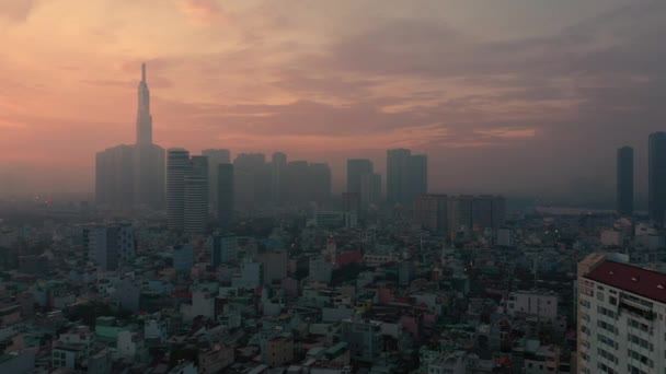 Chi Minh City Early Morning Aerial Panorama Fog Binh Thanh — Vídeo de Stock