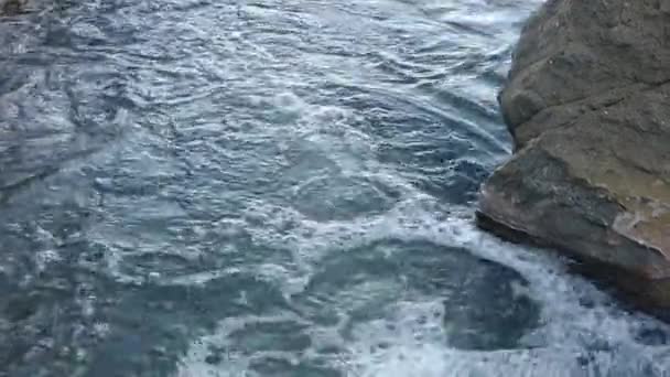 Flowing Water River Close Winter Icy River Water Streams Stones — Stockvideo