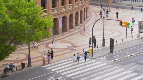 Pedestrian Crossing Plaza Toros Valencia Spain — Stok video