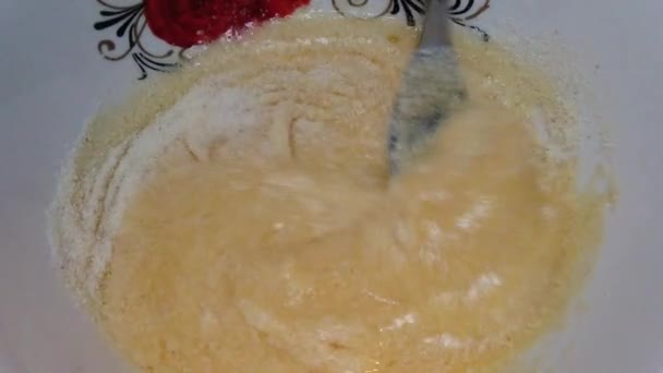 Mixing Ingredients Bowl Fork Close Slow Motion — Video