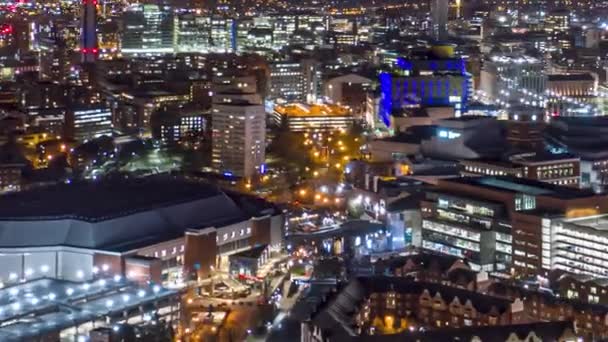 Aerial Hyperlapse Birmingham City Centre Night — Vídeo de Stock