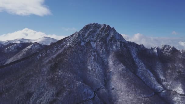 Spectacular Winter Scenic Flight Montseny Mountain Peak Range Blue Sunny — Stock Video