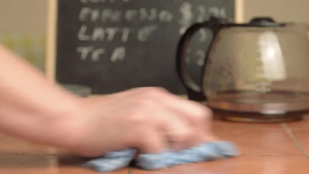 Hands Cleaning Cafe Table Close Shot — Stockvideo