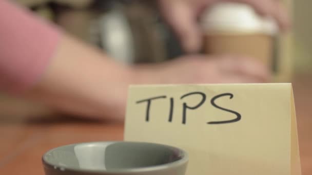 Tipping Bowl Cafe Person Getting Coffee Background — Vídeo de Stock