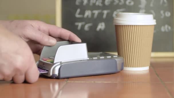 Hand Paying Card Cafe Medium Shot — 图库视频影像