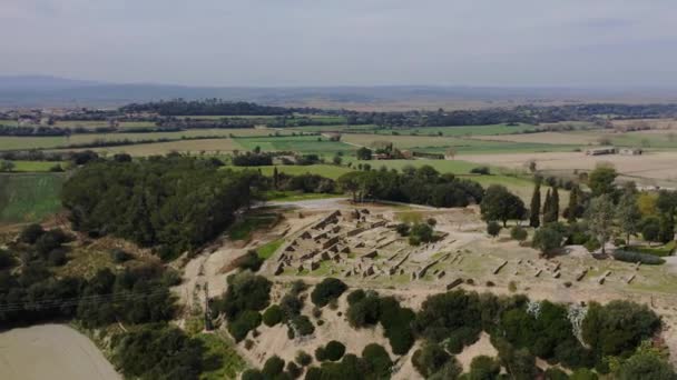 Majestic Drone Shot Monumental Archaeological Museum Ullastret Catalonia — Vídeo de Stock