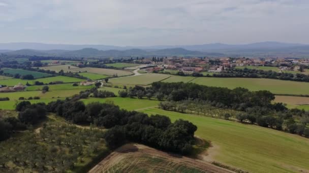 Drone Shot Catalan Natural Splendor Full Glory Lovely Ullastret Cityscape — Stockvideo