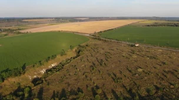 Aerial View Farmland Ukraine Road Light Traffic Sunset — Αρχείο Βίντεο