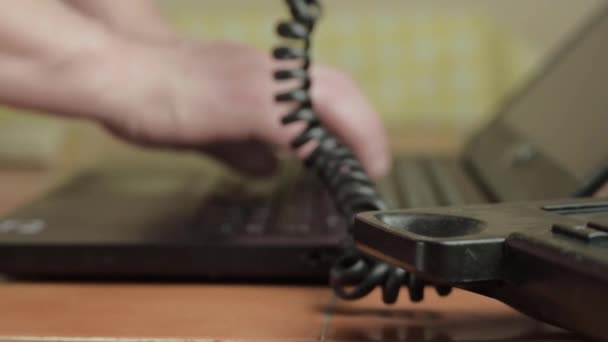 Hands Fingers Typing Laptop While Phone Medium Shot — Vídeo de Stock