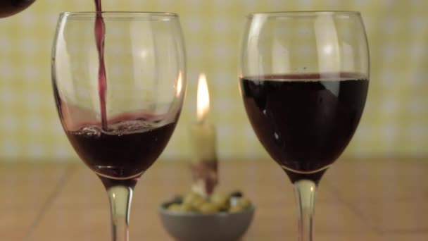 Pouring Red Wine Glass Candle Medium Shot — ストック動画
