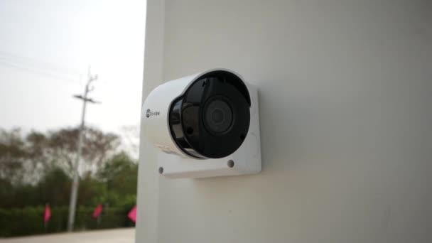 Close White Activated Surveillance Camera — Stock Video