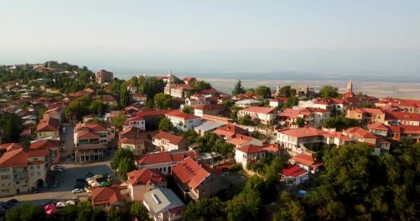 Грузия Кахетия Sighnaghi Воздушный Вид Главную Площадь Красочные Красивые Оранжевые — стоковое видео