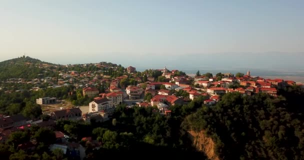 Pôr Sol Sighnaghi Geórgia Com Paisagem Grande Parede Fortaleza Cor — Vídeo de Stock