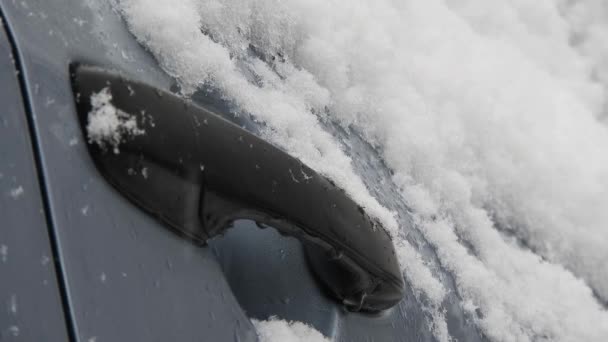 Snowing Gray Car Handle — Stock Video